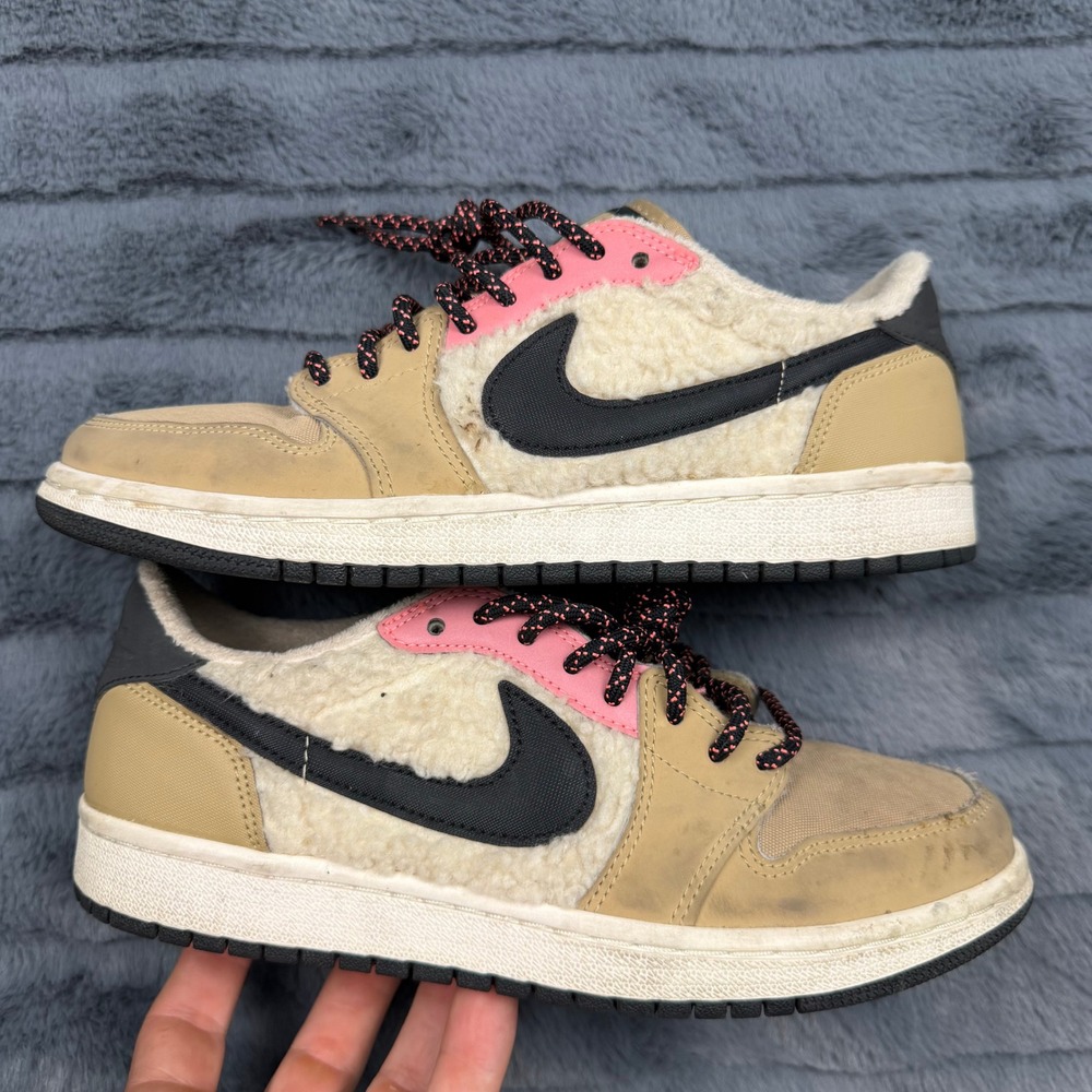 Nike Air Jordan 1 Retro Low NS Sherpa Fleece Beige Pink AQ0828-200 Womens 6.5